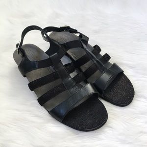 SAS Black Strap Heeled Sandal Narrow Comfort Shoes